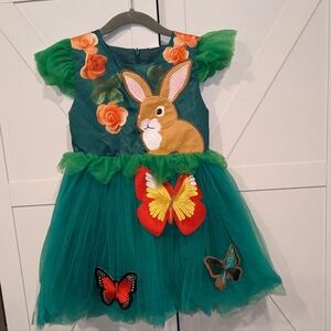 bebe Green Dress with Bunny and Butterfly Appliqué